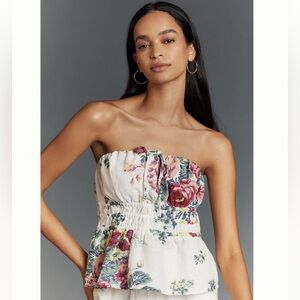 Anthropologie Somerset Strapless Blouse - Ivory Pattern - Size XS - NWT